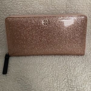 Kate Spade Neda Mavis Street Zip Around Wallet Rose Gold Glitter Continental